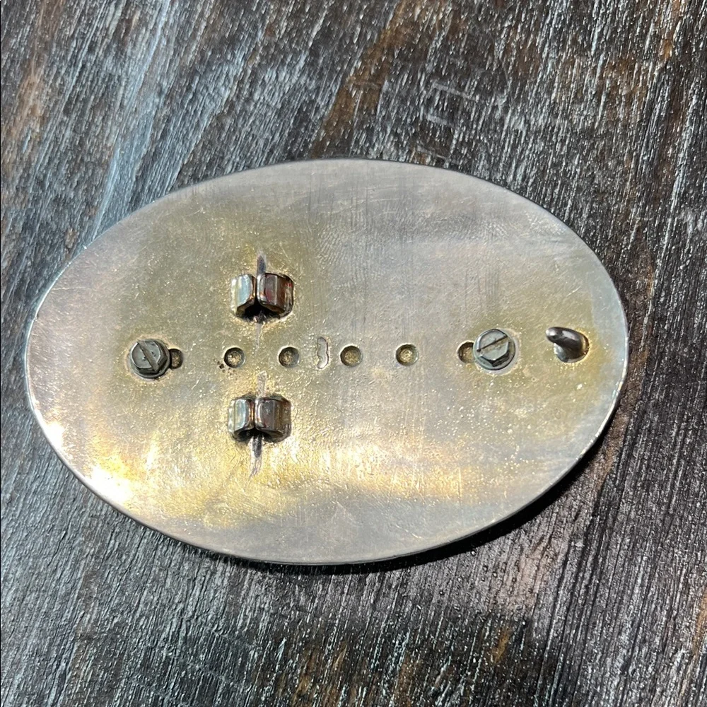 Vintage Silver and Brown Oval Belt Buckle